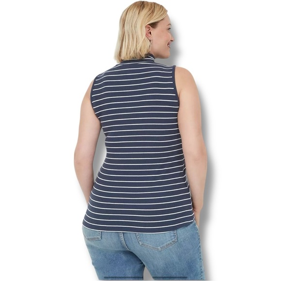 LANE BRYANT Classic Sleeveless Mock Neck Ribbed Tank - 18/20 Navy/White Stripe - Picture 14 of 14